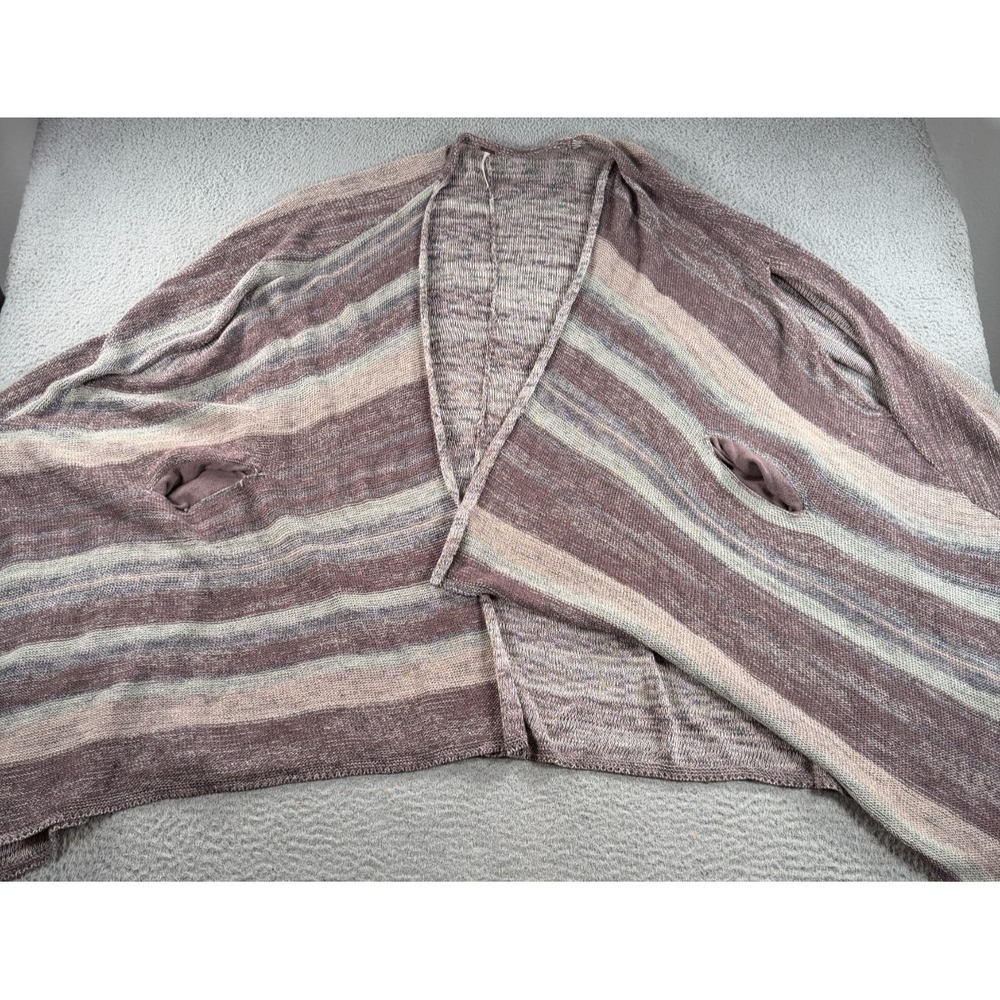 Free People Neutral Combo Long Poncho Cardigan Womens Small Linen Blend